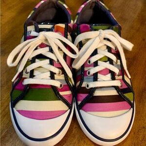 Coach Size 8.5 -  Womens Satin Striped Low Top Lace Up Sneakers Multicolor